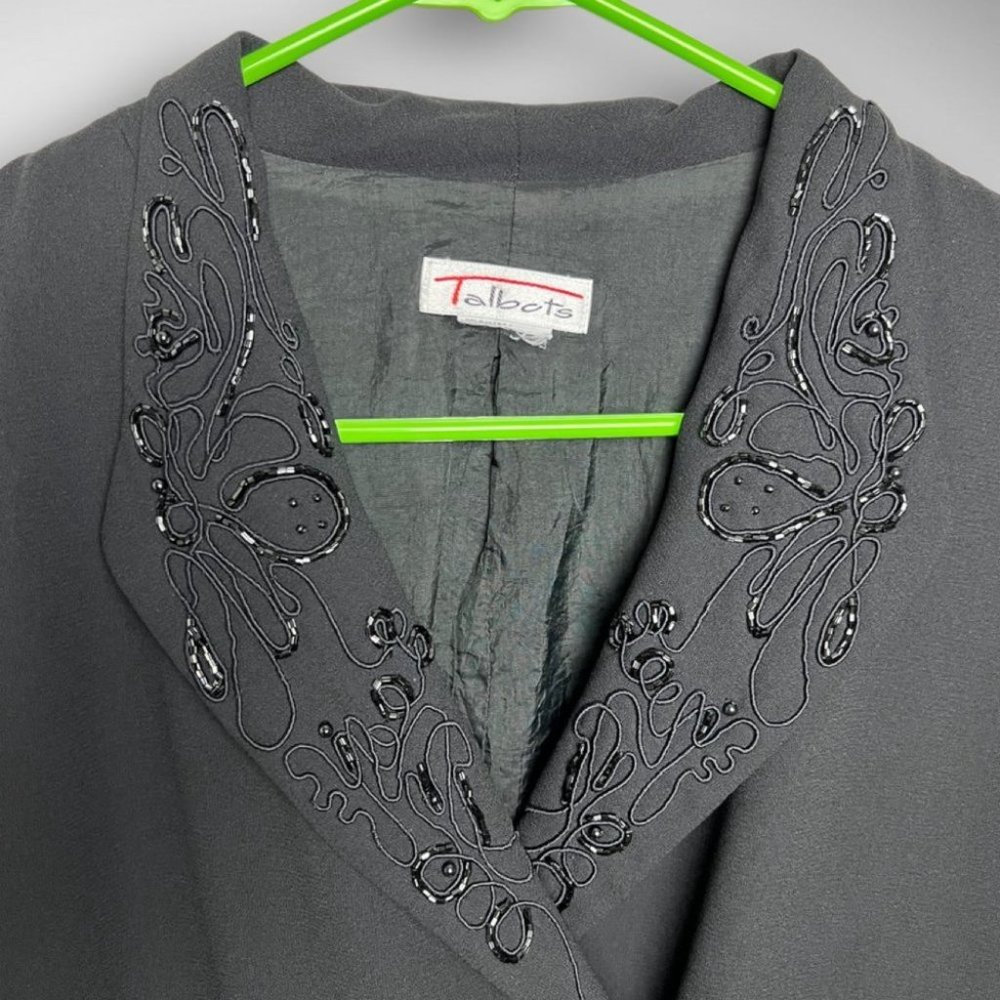 90s vintage Talbots black fitted women’s blazer w beaded trim sz L romantic goth